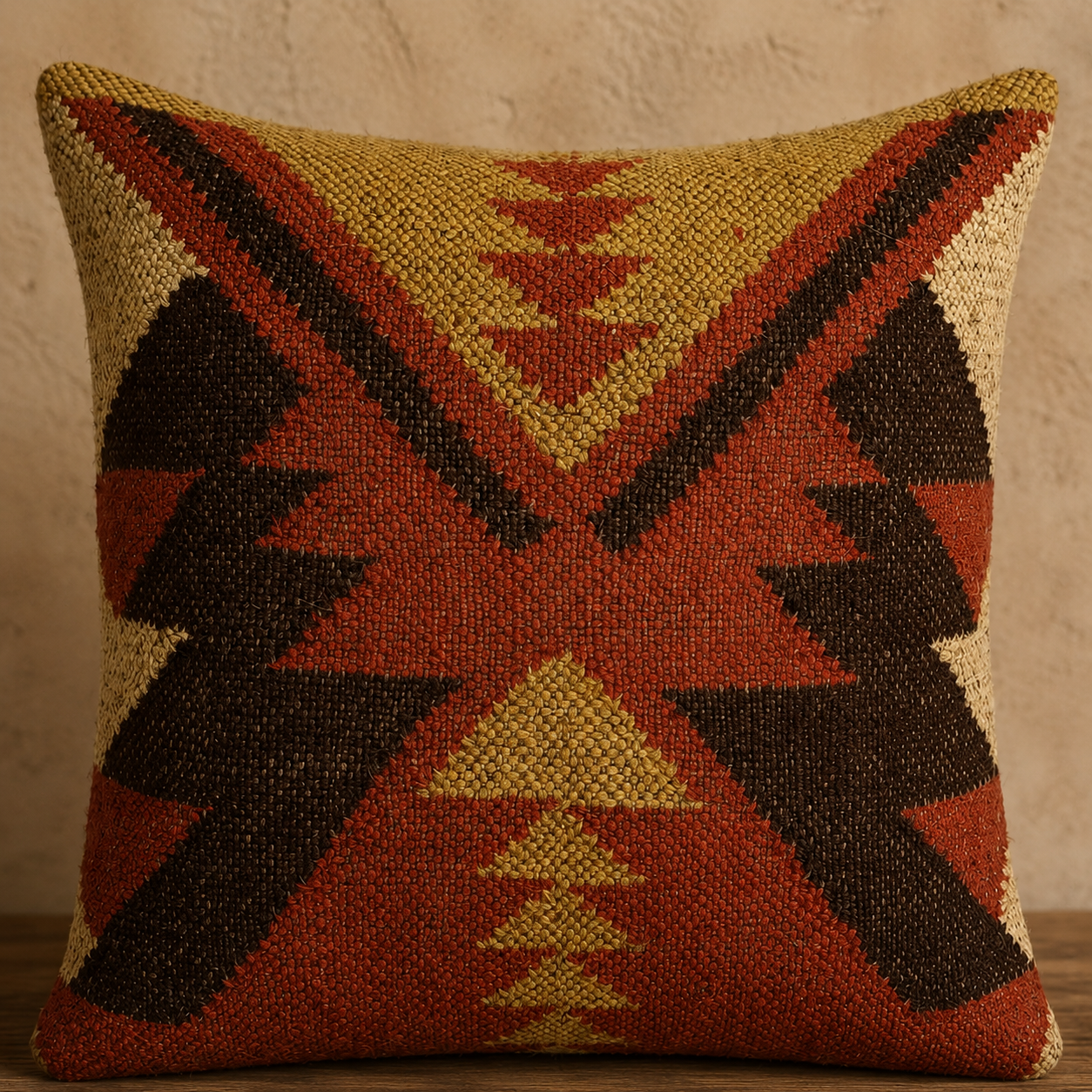 Olive Mustard Kilim Throw Pillow Cover | Southwestern Tribal Woven Cushion | Boho Home Décor